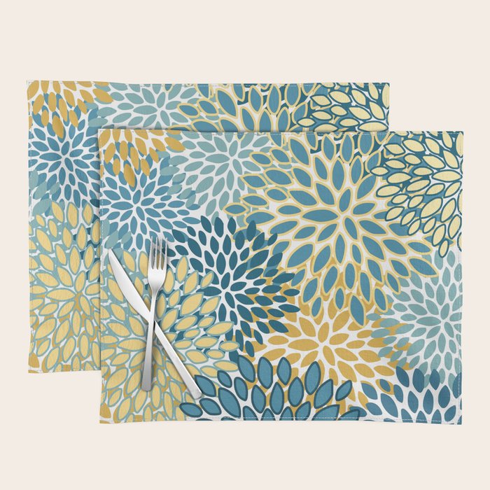Modern Floral Prints, Teal And Yellow Placemat