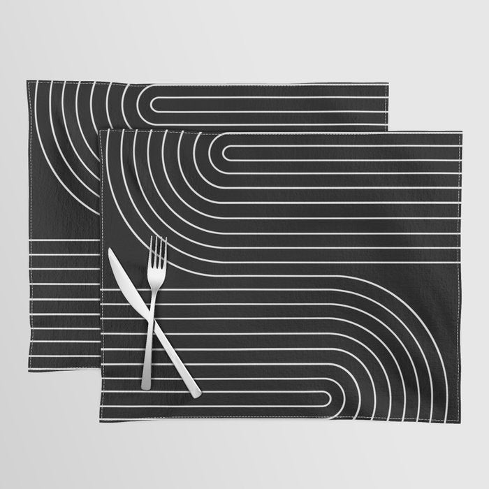 Minimal Line Curvature Ii Black And White Mid Century Modern Arch Abstract Placemat
