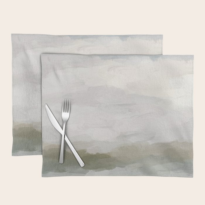 Break In The Weather I - Gray Blue Sage Green Sunrise Abstract Nature Ocean Painting Art Print Placemat
