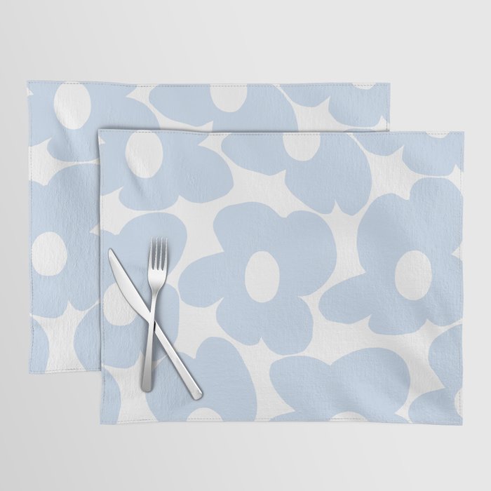 Large Baby Blue Retro Flowers White Background #Decor #Homestorie #Buyart Placemat