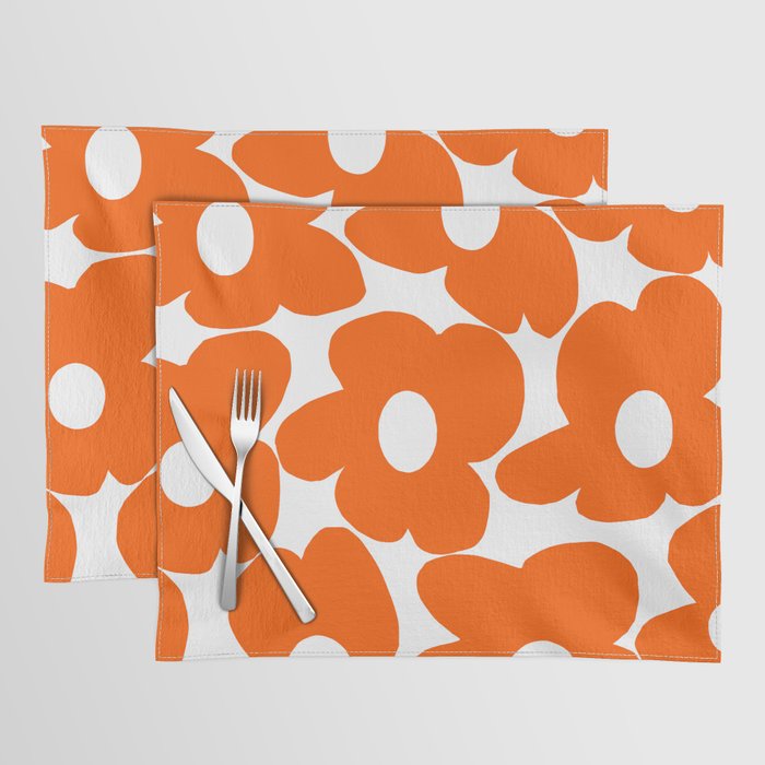 Orange Retro Flowers White Background #Decor #Homestorie #Buyart Placemat