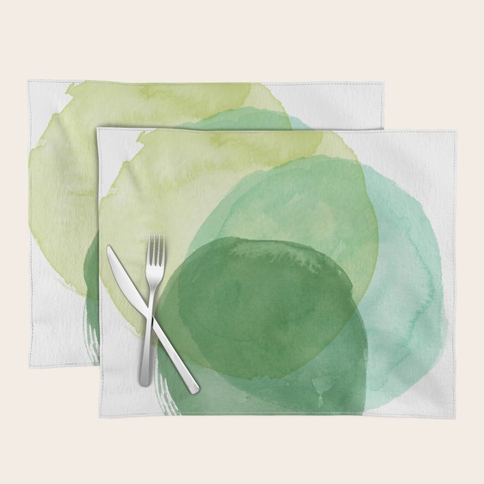 Abstract Organic Watercolor Shapes Painting In Green Placemat