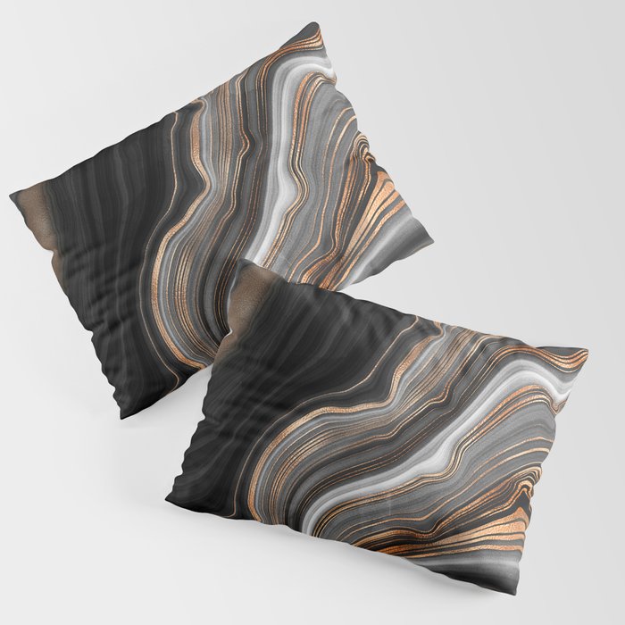 Elegant Black Marble With Gold And Copper Veins Pillow Sham