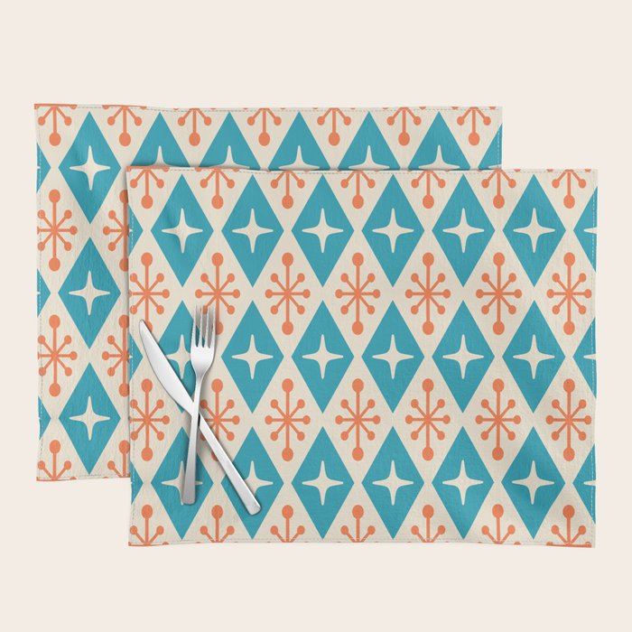 Mid Century Modern Atomic Age Googie Pattern 107 Turquoise And Orange Placemat