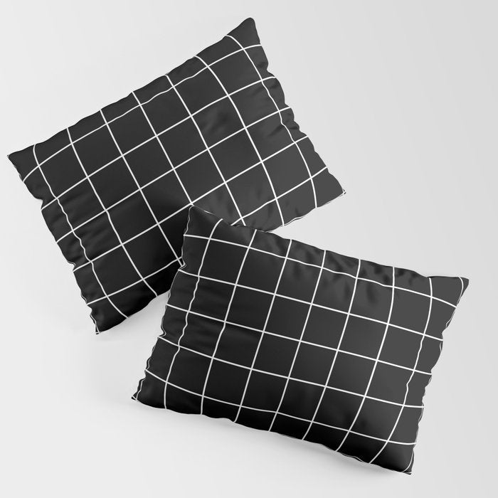 Grid Pattern Line Stripe Black And White Minimalist Geometric Stripes Lines Drawing Pillow Sham