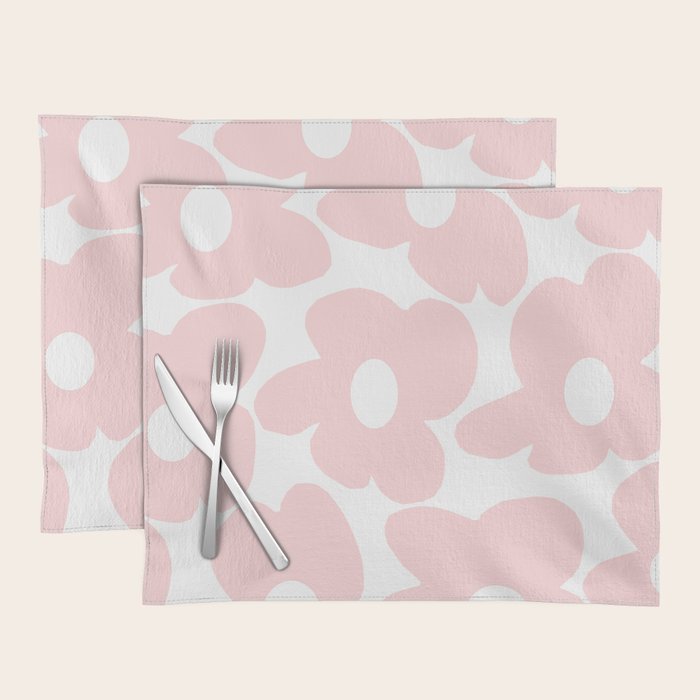 Large Baby Pink Retro Flowers On White Background #Decor #Homestorie #Buyart Placemat