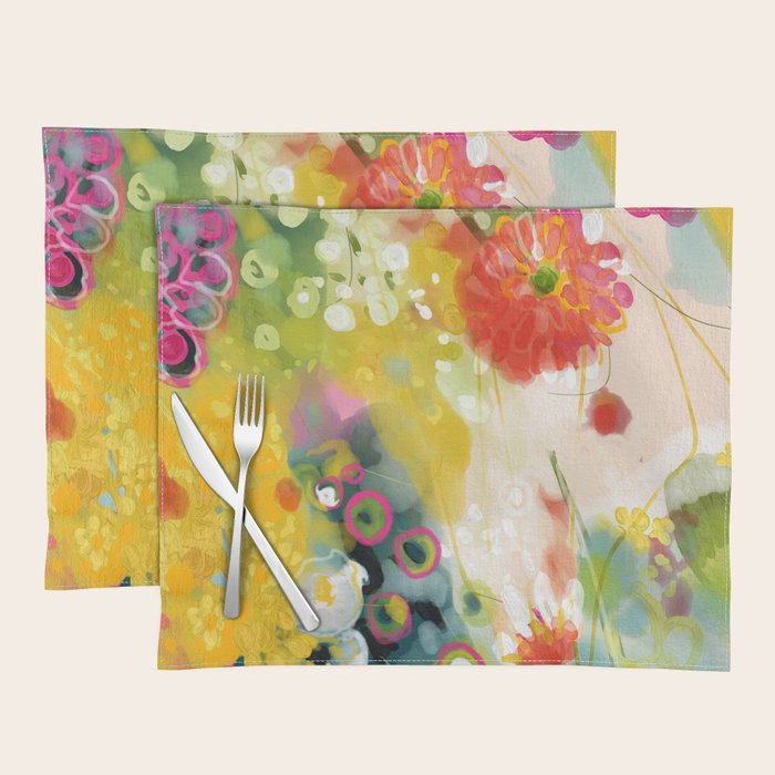 Abstract Floral Art In Yellow Green And Rose Magenta Colors Placemat