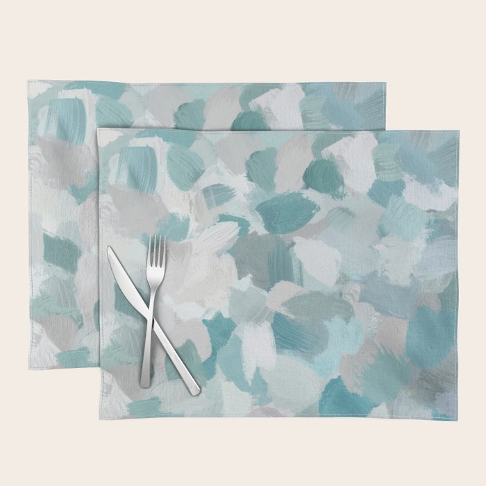 Scattered Seaglass Ii - Mint Seafoam Green Turquoise Blue Sea Beach Coastal Abstract Ocean Painting Placemat