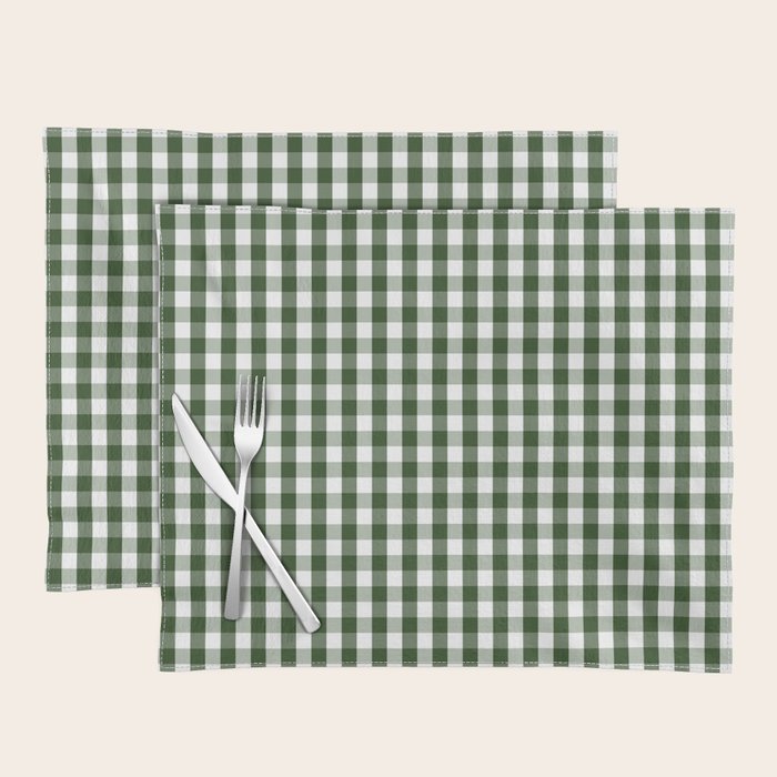 Dark Forest Green And White Gingham Check Placemat