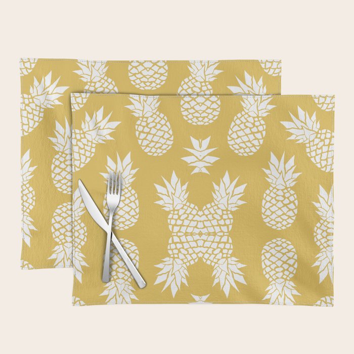 Tropical, Pineapples, Navy Blue Ad White Placemat