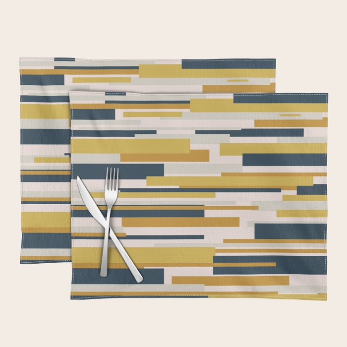 Wright Mid-Century Modern Abstract In Mustard Yellow, Navy Blue, Pale Blush Placemat