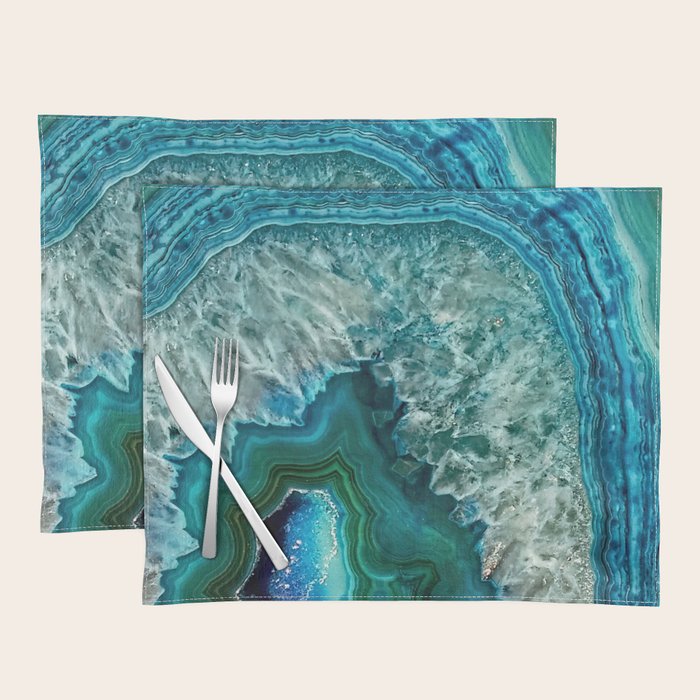 Aqua Turquoise Agate Mineral Gem Stone Placemat