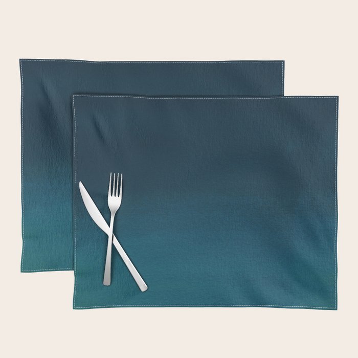 Navy Blue Teal Hand Painted Watercolor Paint Ombre Placemat