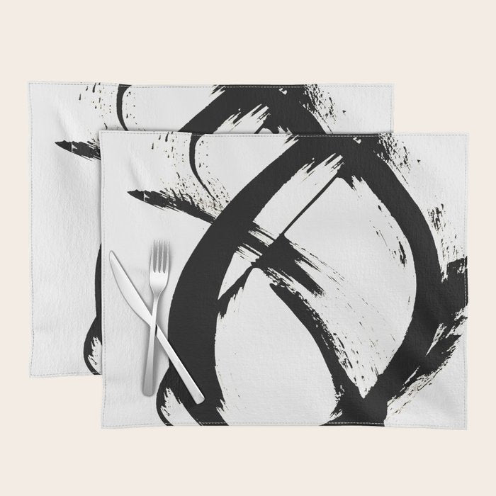 Brushstroke 7: A Minimal, Abstract, Black And White Piece Placemat