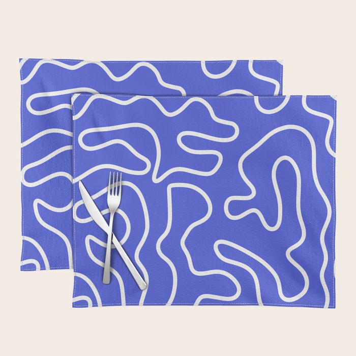 Squiggle Maze Abstract Minimalist Pattern In Electric Blue And White Placemat