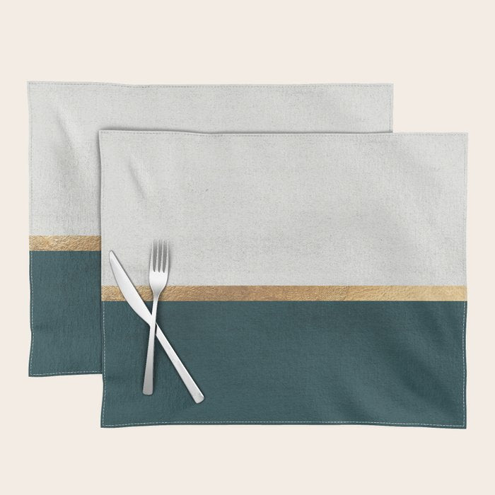 Deep Green, Gold And White Color Block Placemat