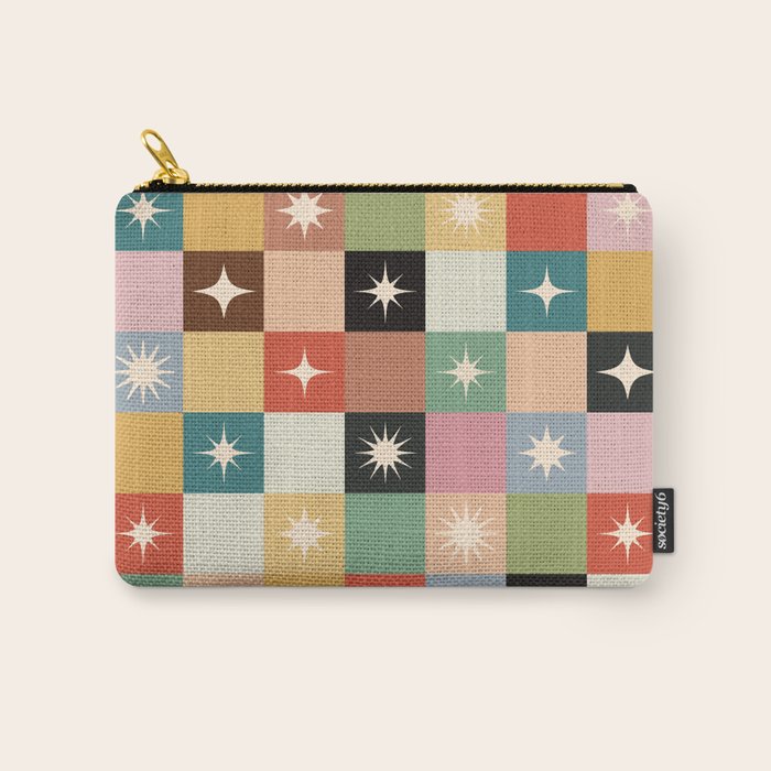 Retro Festive Sparkle Checker Carry All Pouch