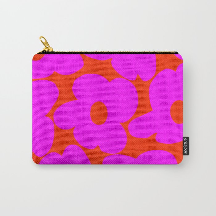 Pink Retro Flowers Orange Red Background #Decor #Homestorie #Buyart Carry All Pouch