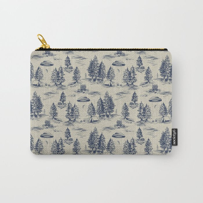 Alien Abduction Toile De Jouy Pattern In Blue Carry All Pouch