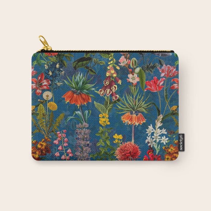 Vintage & Shabby Chic - Blue Midnight Spring Botancial Flower Garden Carry All Pouch