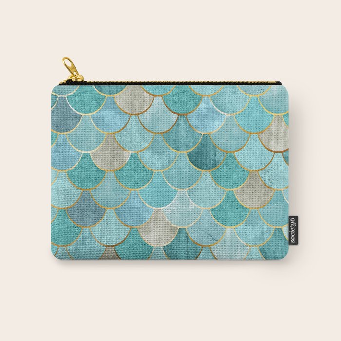 Moroccan Mermaid Fish Scale Pattern, Aqua,Teal Carry All Pouch