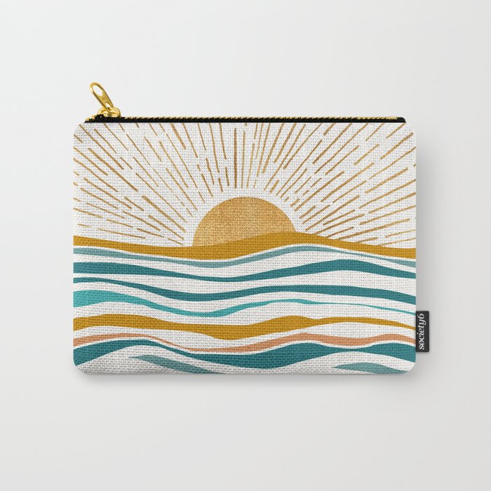 The Sun And The Sea - Gold And Teal Carry All Pouch