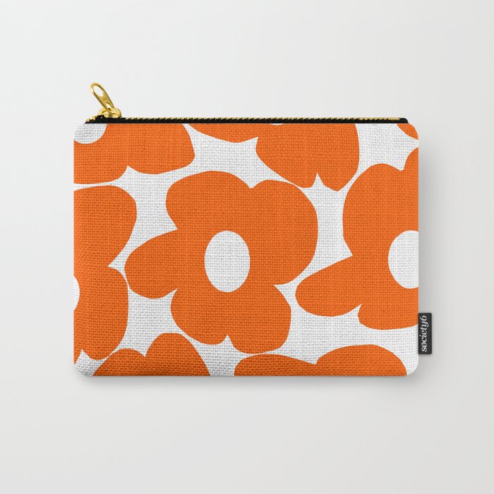 Orange Retro Flowers White Background #Decor #Homestorie #Buyart Carry All Pouch