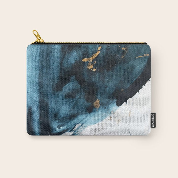 A Minimal Sapphire And Gold Abstract Piece In Blue White And Gold By Alyssa Hamilton Art  Carry All Pouch