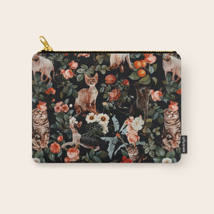 Cat And Floral Pattern Ii Carry All Pouch