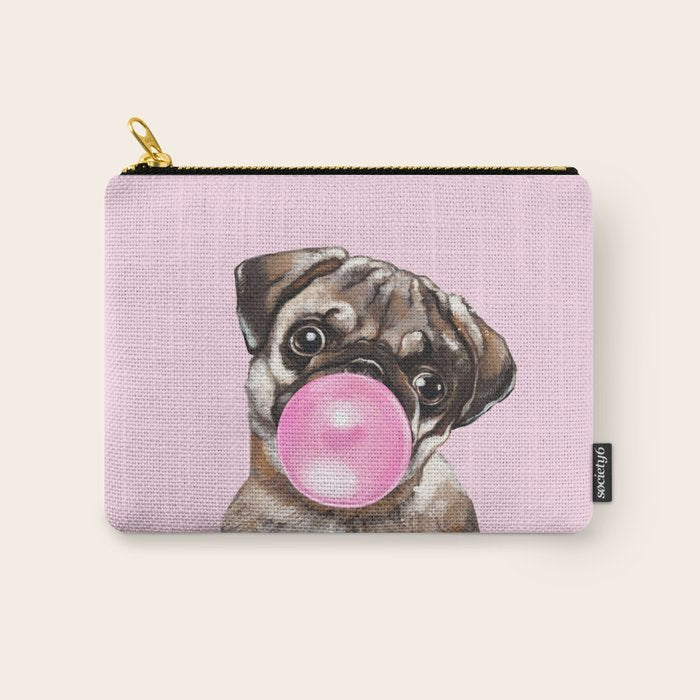 Pug With Pink Bubble Gum Carry All Pouch