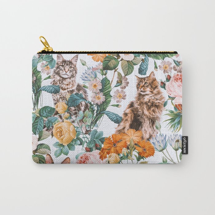 Cat And Floral Pattern Iii Carry All Pouch