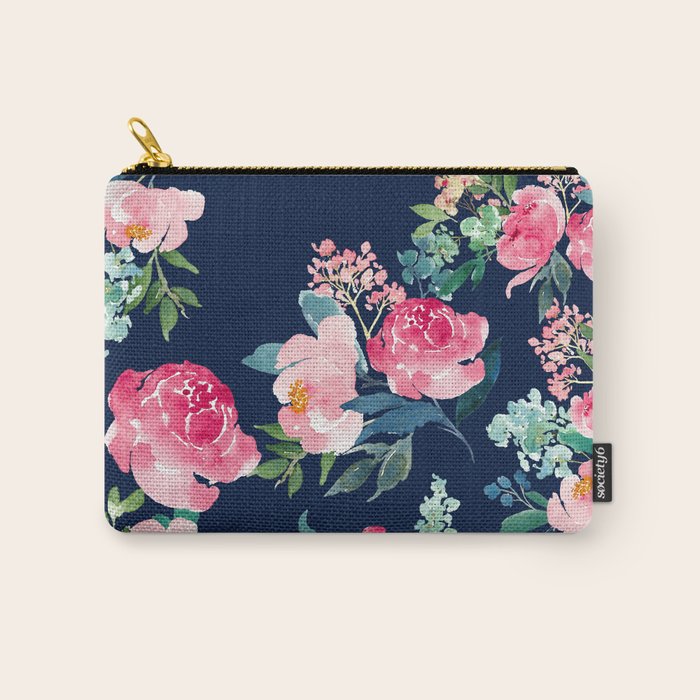Navy And Pink Watercolor Peony Carry All Pouch