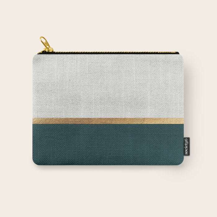 Deep Green, Gold And White Color Block Carry All Pouch