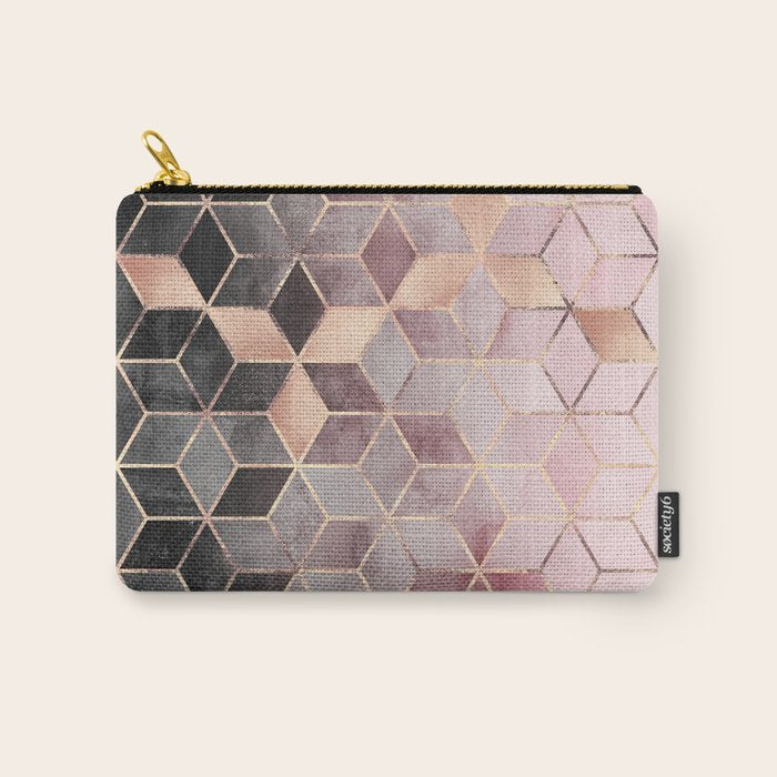 Pink And Grey Gradient Cubes Carry All Pouch
