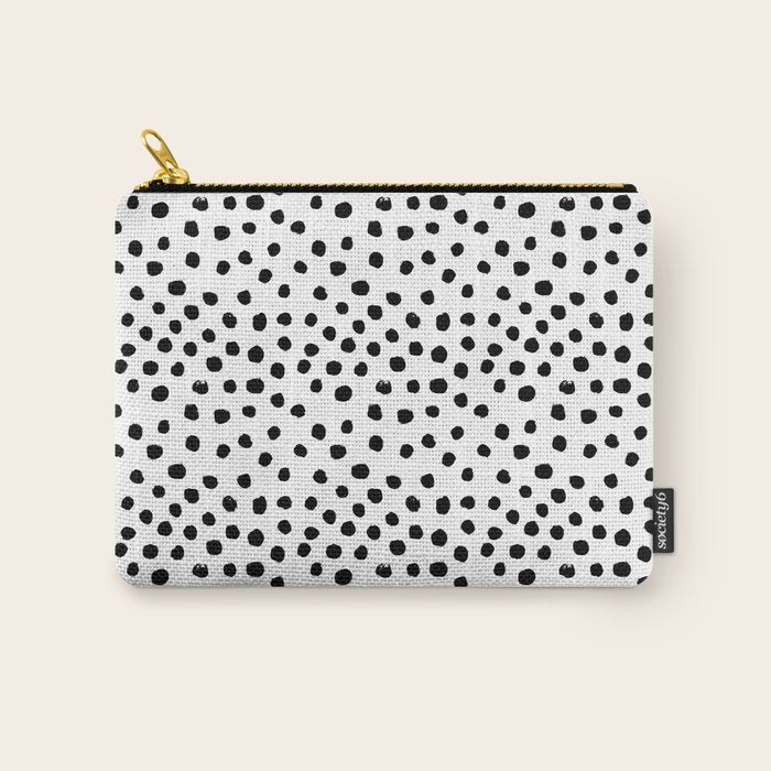 Preppy Black And White Dots Minimal Abstract Brushstrokes Painting Illustration Pattern Print Carry All Pouch