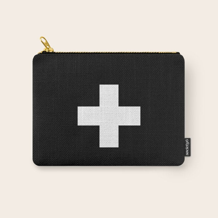 Swiss Cross Black And White Scandinavian Design For Minimalism Home Room Wall Decor Art Apartment Carry All Pouch