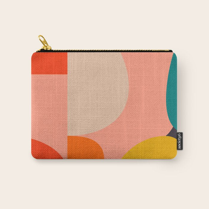 Geometry Shape Mid Century Organic Blush Curry Teal Carry All Pouch