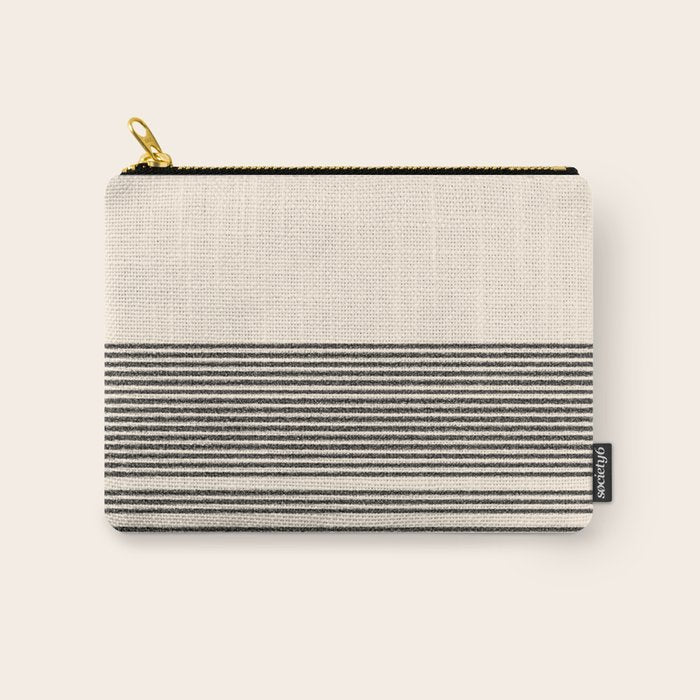 Organic Stripes - Minimalist Textured Line Pattern In Black And Almond Cream Carry All Pouch