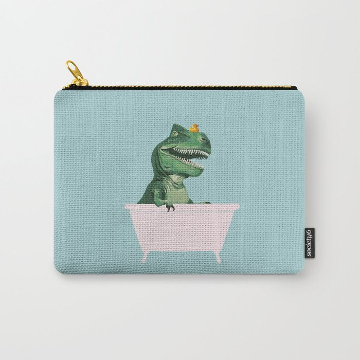 Playful T-Rex In Bathtub In Green Carry All Pouch