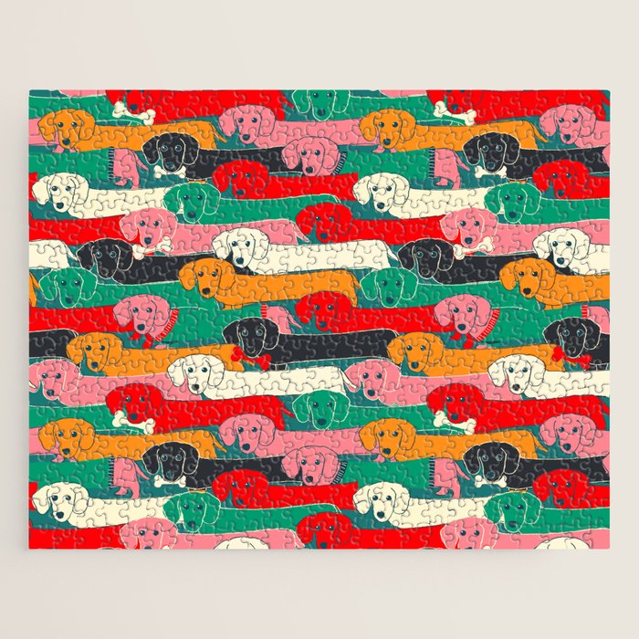 Dachshund Pattern- Happy Dogs Jigsaw Puzzle