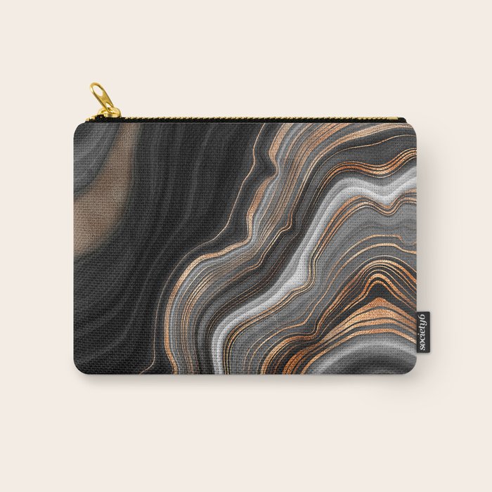 Elegant Black Marble With Gold And Copper Veins Carry All Pouch