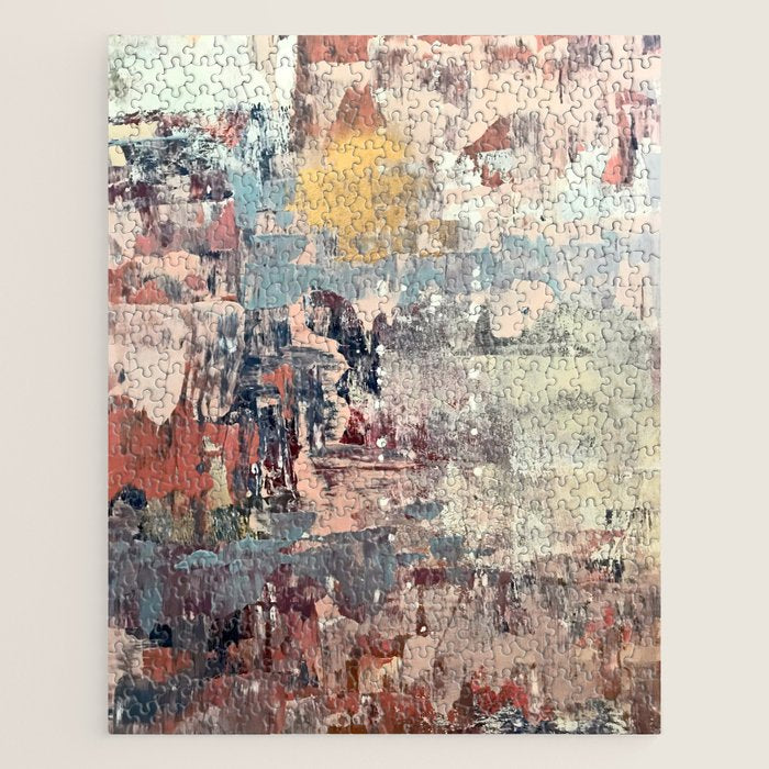 Mirage [1]: A Vibrant Abstract Piece In Pinks Blues And Gold By Alyssa Hamilton Art Jigsaw Puzzle