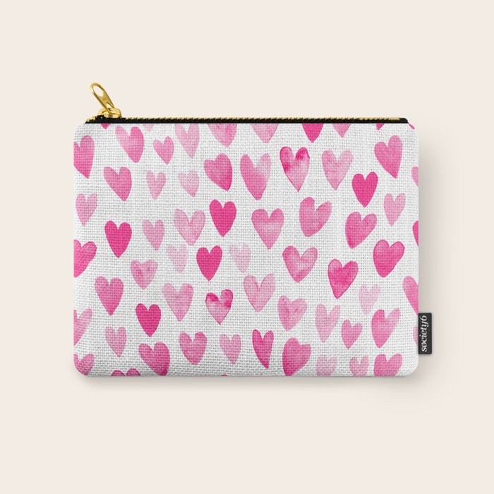 Hearts Pattern Watercolor Pink Heart Perfect Essential Valentines Day Gift Idea For Her Carry All Pouch