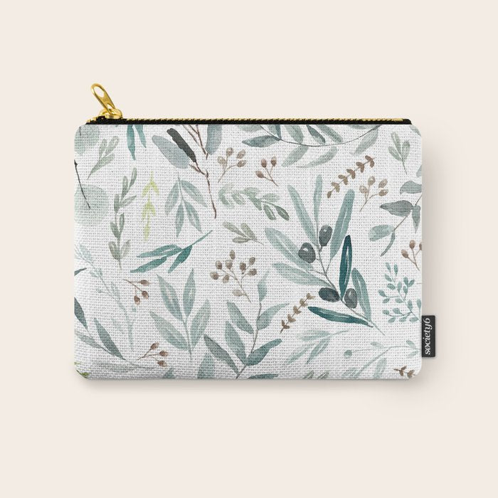 Botanical Eucalyptus Leaves Pattern Carry All Pouch