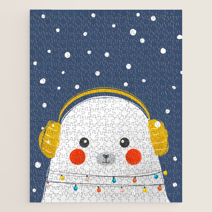 Christmas Baby Seal With Fairy Lights Jigsaw Puzzle