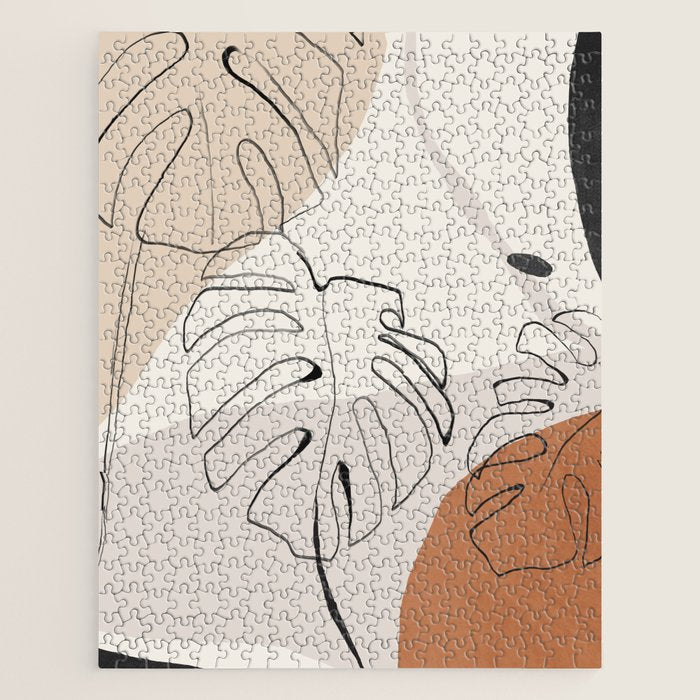 Minimal Abstract Art- Monstera Jigsaw Puzzle