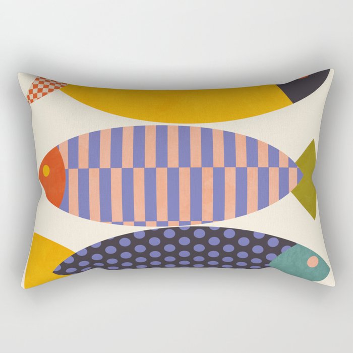Mid Century Abstract Fishes Rectangular Pillow