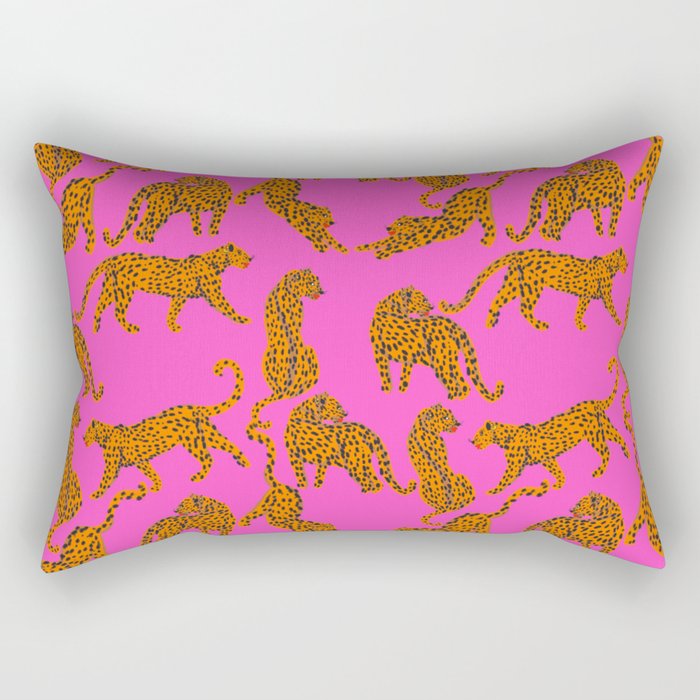 Abstract Leopard With Red Lips Illustration In Fuchsia Background Rectangular Pillow