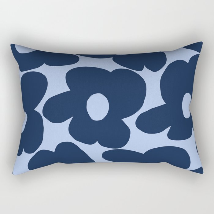 Large Dark Blue Retro Flowers Baby Blue Background #Decor #Homestorie #Buyart Rectangular Pillow
