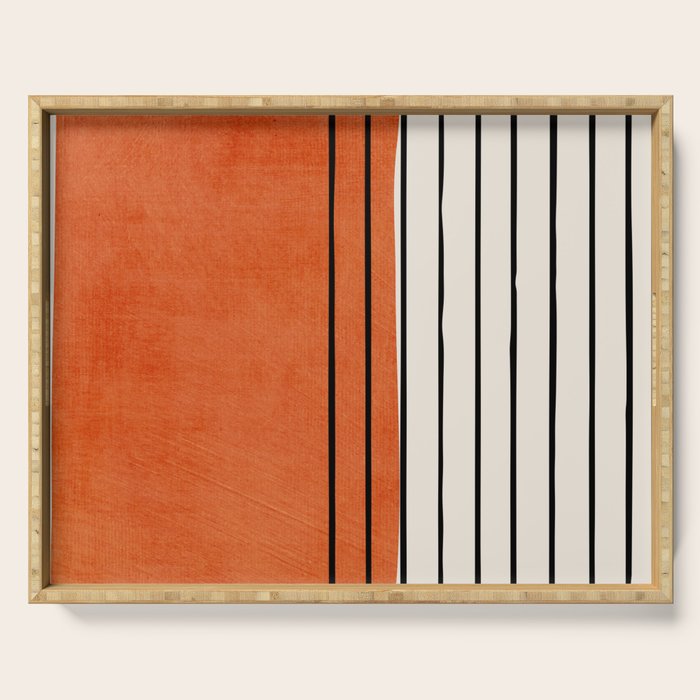 Minimalist Burnt Orange Black Vertical Lines Serving Tray